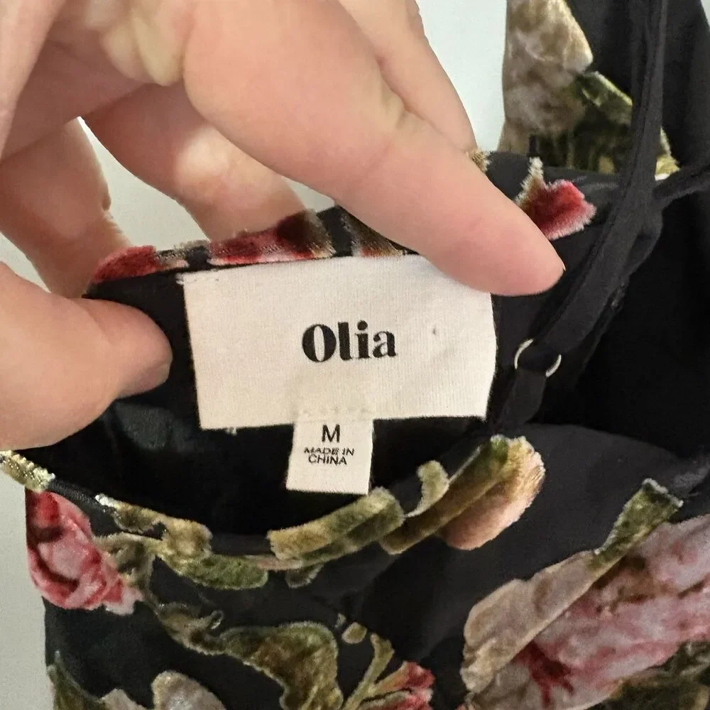 Olia Adjustable Strap Velvet Floral Burnout Whimsigoth Fairy Maxi Dress Size M - Picture 12 of 14